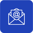 Ícono de sobre azul con símbolo de correo electrónico, representando la comunicación digital.